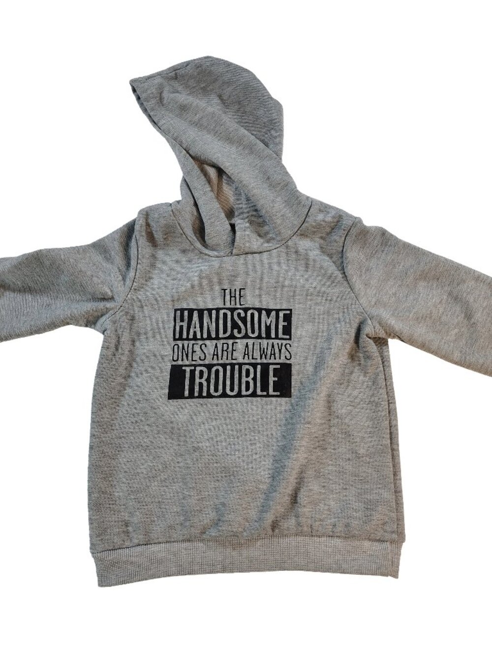 Boy's Grey "The Handsome Ones Are Always Trouble" Graphic Hoodie Size 3T